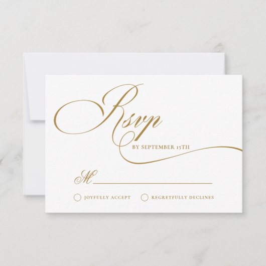 Eenvoudig Elegant Goud Script Bruiloft RSVP Kaart (Voorkant)