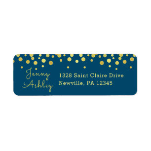 Eenvoudig Elegant Goud Stippen Patroon Blauw Etiket