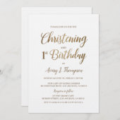 Eenvoudig Elegant Goud Wit Doopsel 1e Verjaardag Kaart (Voorkant / Achterkant)