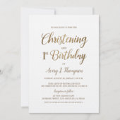 Eenvoudig Elegant Goud Wit Doopsel 1e Verjaardag Kaart (Voorkant)