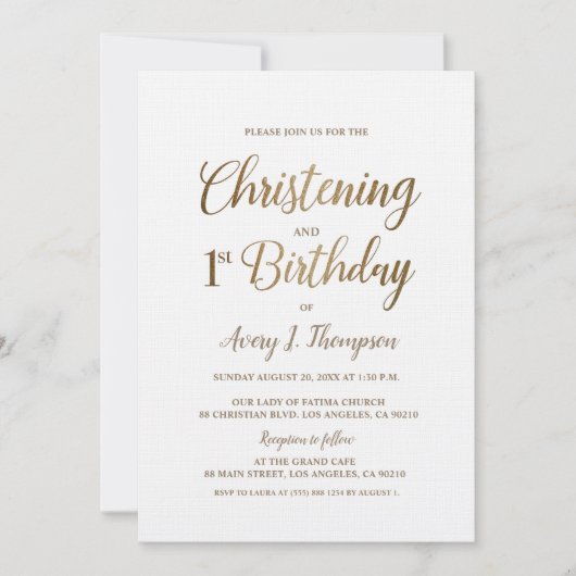 Eenvoudig Elegant Goud Wit Doopsel 1e Verjaardag Kaart (Voorkant)