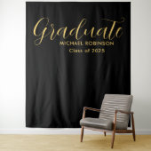 Eenvoudig Elegant Goud Zwart Graduation Party Wandkleed (In situ)