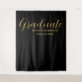 Eenvoudig Elegant Goud Zwart Graduation Party Wandkleed (Voorkant)