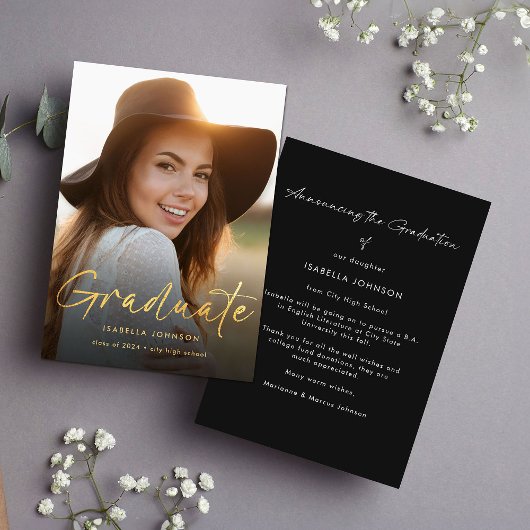 Eenvoudig Elegant Gouden Kalligrafie Afstuderen Aankondiging