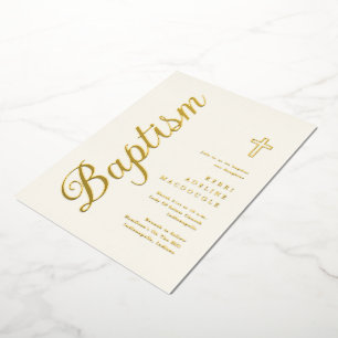 Eenvoudig Elegant Gouden Script Zacht Ivoordoop Folie Uitnodiging