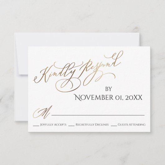 Eenvoudig, elegant, gouden type Kindly Reageren RSVP Kaartje (Voorkant)