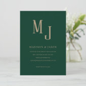 Eenvoudig Elegant Green Roman Monogram Weddenschap Kaart (Staand voorkant)