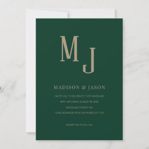Eenvoudig Elegant Green Roman Monogram Weddenschap Kaart