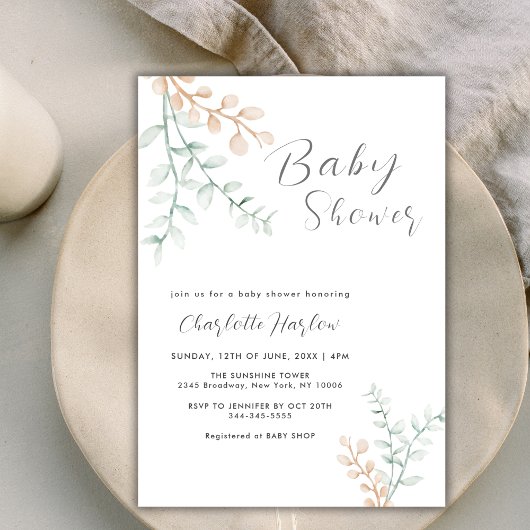 Eenvoudig Elegant Greenery Eucalyptus Baby shower Kaart