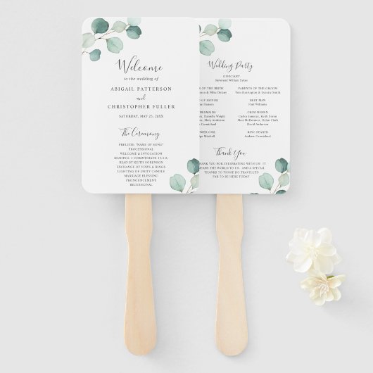 Eenvoudig Elegant Greenery Eucalyptus Wedding Prog Handwaaier (Voorkant en achterkant)