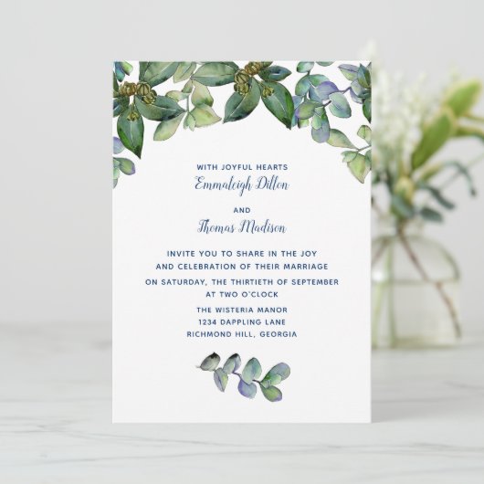 Eenvoudig Elegant Greenery Wedding Kaart (Staand voorkant)