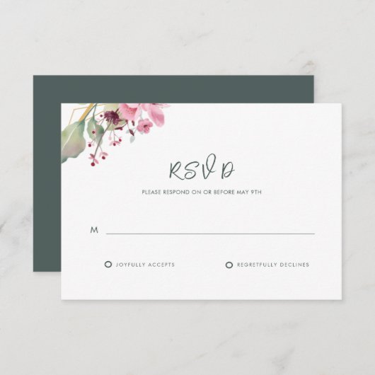 Eenvoudig Elegant Greenery Wedding RSVP Kaartje (Voorkant / Achterkant)
