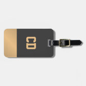 Eenvoudig Elegant Grijs Goud Monogram Bagagelabel (Voorkant horizontaal)