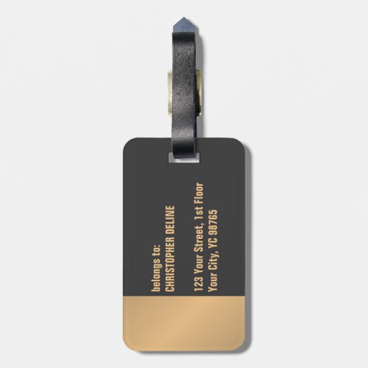 Eenvoudig Elegant Grijs Goud Monogram Bagagelabel (Achterkant verticaal)