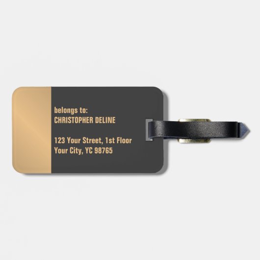 Eenvoudig Elegant Grijs Goud Monogram Bagagelabel (Achterkant horizontaal)