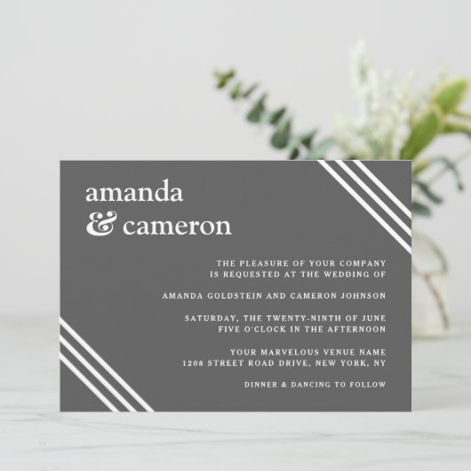 Eenvoudig elegant grijs huwelijk kaart (Staand voorkant)
