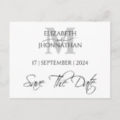 Eenvoudig Elegant Grijs Monogram Sla de Datum op Aankondigingskaart (Voorkant)