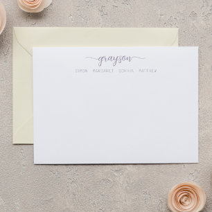 Eenvoudig Elegant GrijsPaarse Script Familie Schri Notitiekaartje