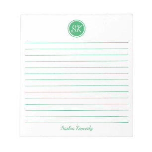 Eenvoudig Elegant Groen Gepersonaliseerd Monogram Notitieblok
