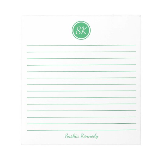 Eenvoudig Elegant Groen Gepersonaliseerd Monogram Notitieblok (Voorkant)
