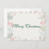 Eenvoudig elegant groen lef decor Merry Kerstmis H Feestdagenkaart (Voorkant / Achterkant)