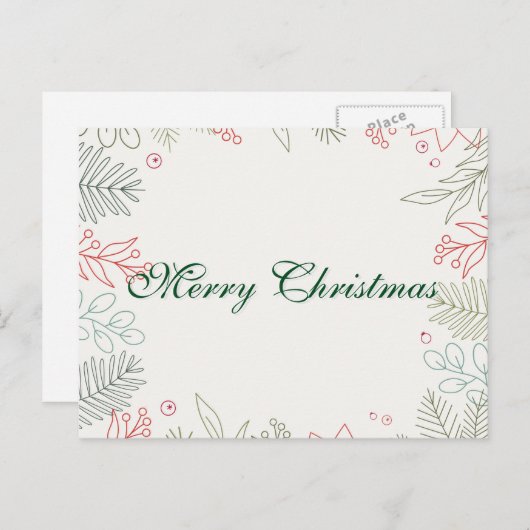 Eenvoudig elegant groen lef decor Merry Kerstmis H Feestdagenkaart (Voorkant / Achterkant)