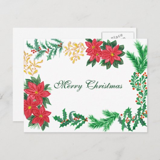 Eenvoudig elegant groen lef decor Merry Kerstmis H Feestdagenkaart (Voorkant / Achterkant)