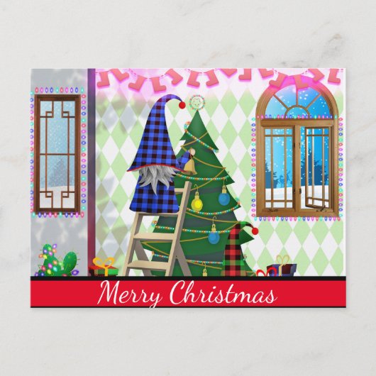 Eenvoudig elegant groen lef decor voor prettige ke feestdagenkaart (Voorkant)