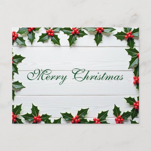 Eenvoudig elegant groen lef decor voor prettige ke feestdagenkaart (Voorkant)