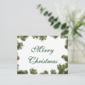 Eenvoudig elegant groen lef decor voor prettige ke feestdagenkaart (Staand voorkant)