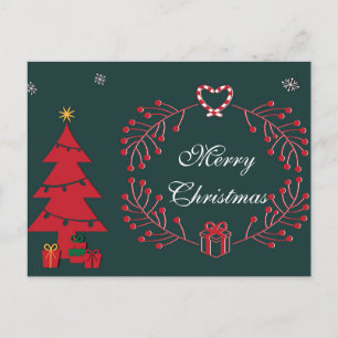 Eenvoudig elegant groen lef decor voor prettige ke feestdagenkaart