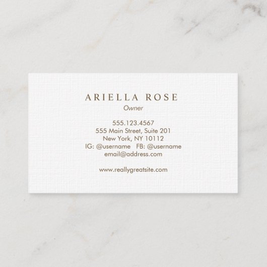 Eenvoudig Elegant Groen  Professioneel Linnen Visitekaartje (Achterkant)