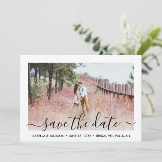 Eenvoudig Elegant handgeschreven script 2 Photo We Save The Date (Staand voorkant)
