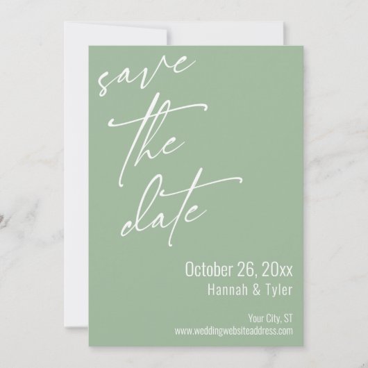Eenvoudig Elegant Handschrift Script Saliegroen Save The Date (Voorkant)