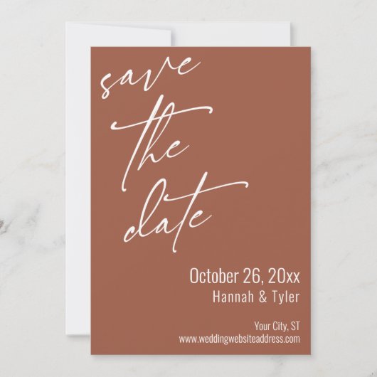 Eenvoudig elegant handschrift Terracotta Save The Date (Voorkant)