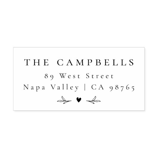 Eenvoudig Elegant Hart Gepersonaliseerde Naam & Ad Zelfinktende Stempel (Design)