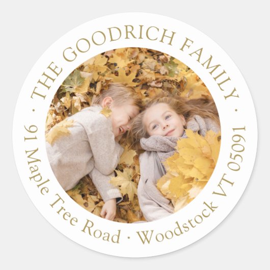 Eenvoudig elegant Herfst foto retour adres Ronde Sticker (Voorkant)