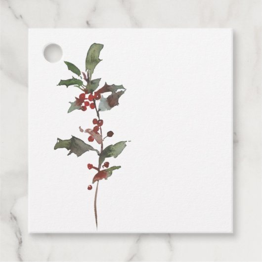Eenvoudig Elegant Holly Berry Stem Christmas Gift Bedankjes Labels (Voorkant)