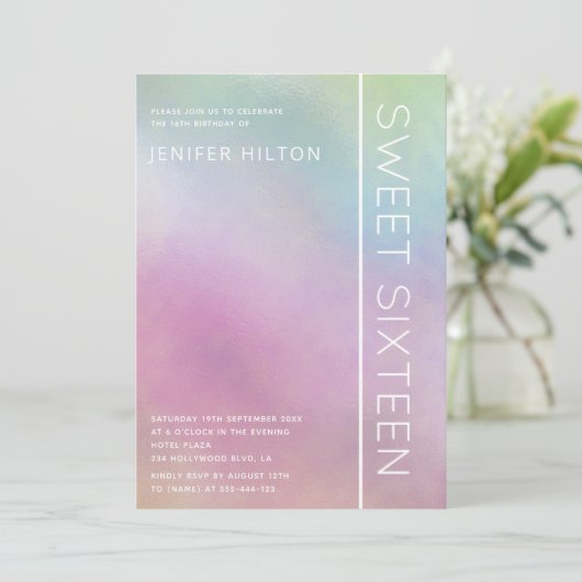 Eenvoudig elegant holografisch zoet zestien kaart (Staand voorkant)