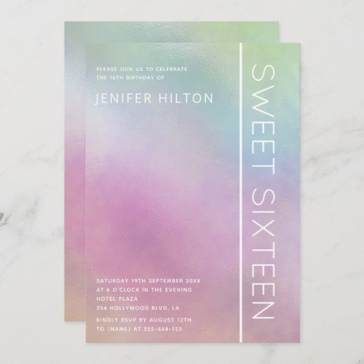 Eenvoudig elegant holografisch zoet zestien kaart (Voorkant / Achterkant)