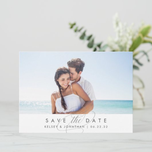 Eenvoudig Elegant | Horizontale foto slaat de datu Save The Date (Staand voorkant)