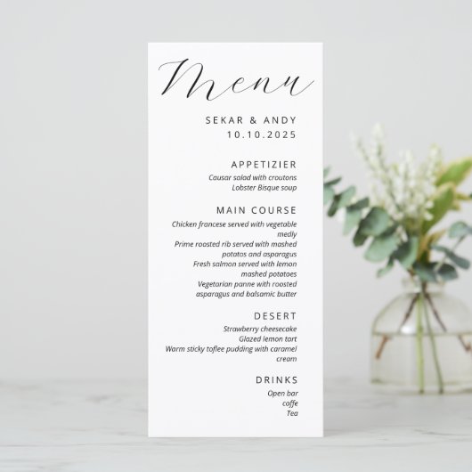 Eenvoudig elegant huwelijk menu (Staand voorkant)