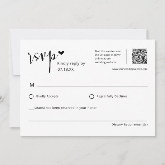 Eenvoudig Elegant Huwelijk QR Code RSVP Briefkaart (Voorkant)