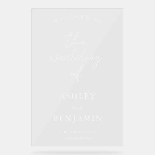 Eenvoudig Elegant Huwelijk Welkom Transparant Acryl Bord (Voorkant)