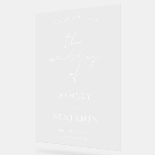 Eenvoudig Elegant Huwelijk Welkom Transparant Acryl Bord (Hoek)