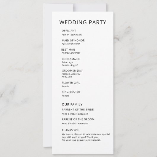 Eenvoudig elegant huwelijksprogramma (Achterkant)