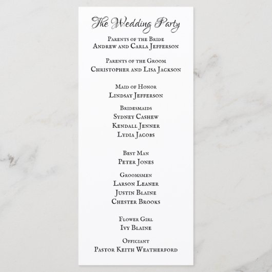 Eenvoudig Elegant Huwelijksprogramma Programmakaart (Achterkant)