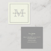 Eenvoudig Elegant Ivory Grey Custom Monogram Vierkante Visitekaartje (Voorkant / Achterkant)