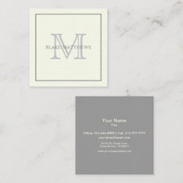 Eenvoudig Elegant Ivory Grey Custom Monogram Vierkante Visitekaartje