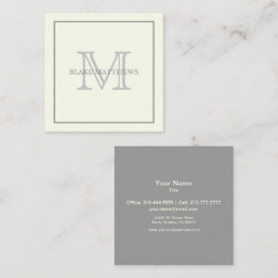 Eenvoudig Elegant Ivory Grey Custom Monogram Vierkante Visitekaartje